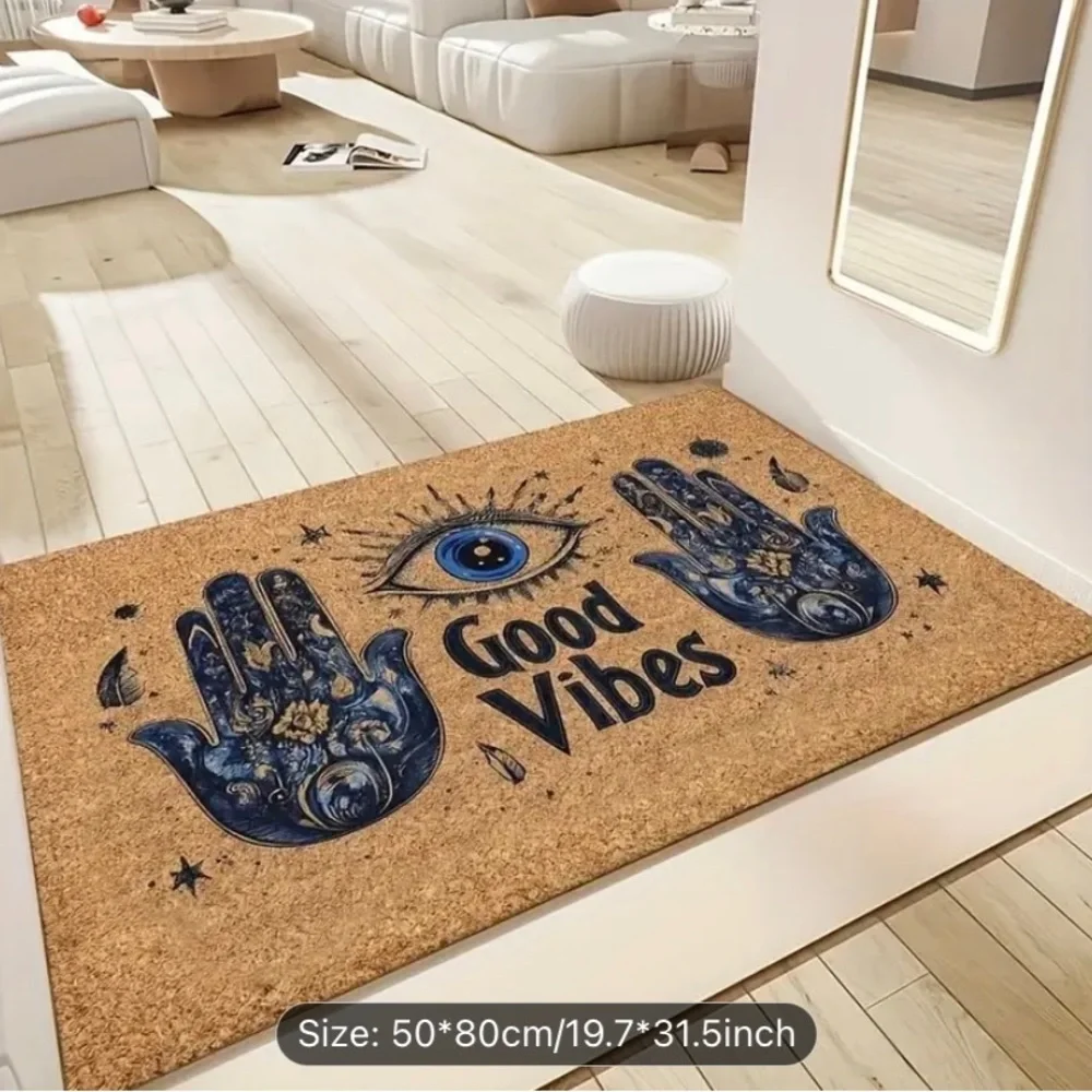 Good Vibes Blue and Tan bathmat
